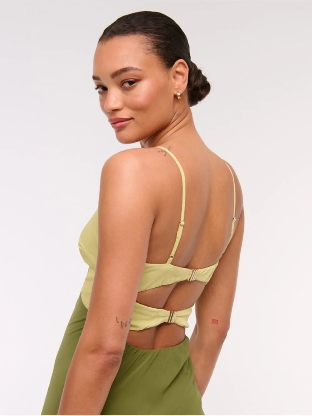 Abercrombie & Fitch Olive and Lemon Two-Tone Maxi Dress